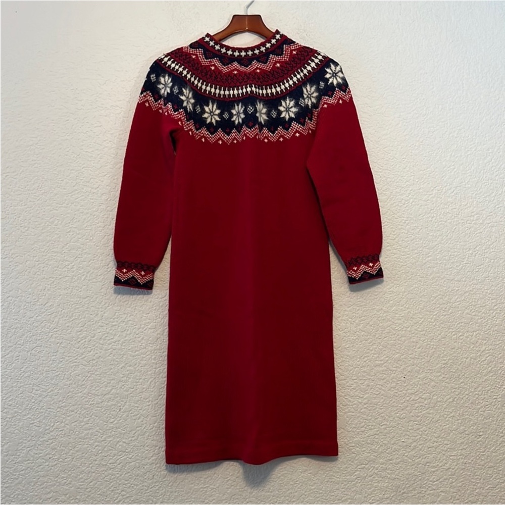 Vintage Dannit Handknit Denmark Wool Fair Isle Sweater Dress